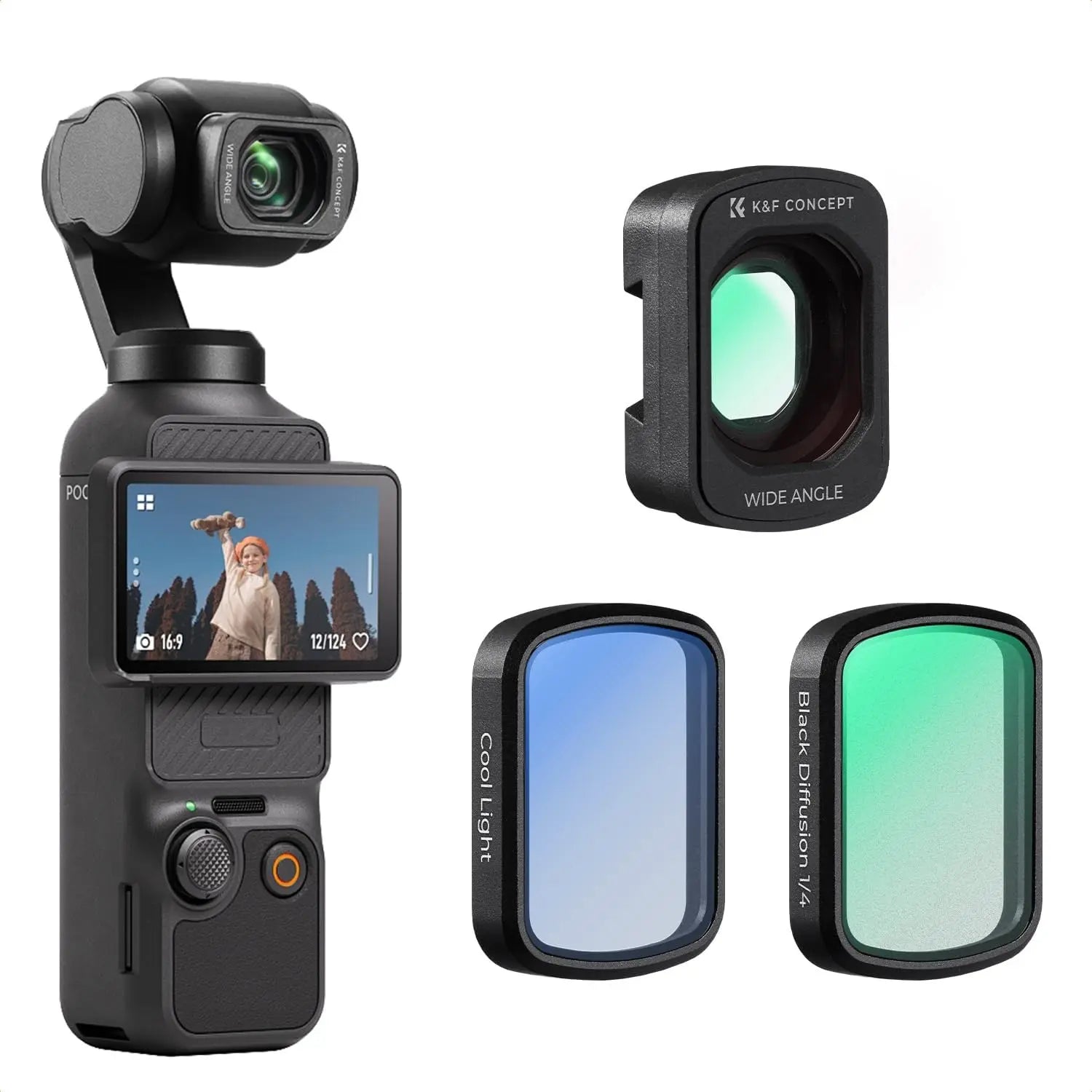 【Dealsforyoudays】K&F CONCEPT Magnetic Wide Angle Lens & 1/4 Black Diffusion Filter Set for DJI Osmo Pocket, Camera Accessories, 2-Pack, Magnetic Attach, Multi-Coated Optical Glass
