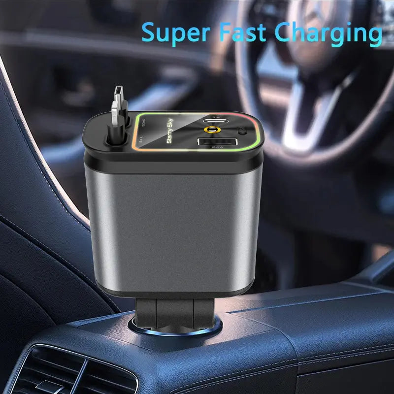 WHATOOK 4-In-1 USB Car Charger - Fastcharging, Dual Ports, Retractable Lightning Connector, Starlight Roof Light, Portable Adapter for Travelers, Daily Users, Iphone, Android, Ipad, Switch (Auto Car Interior Accessory), Portable Phone Charger, Phone Charg