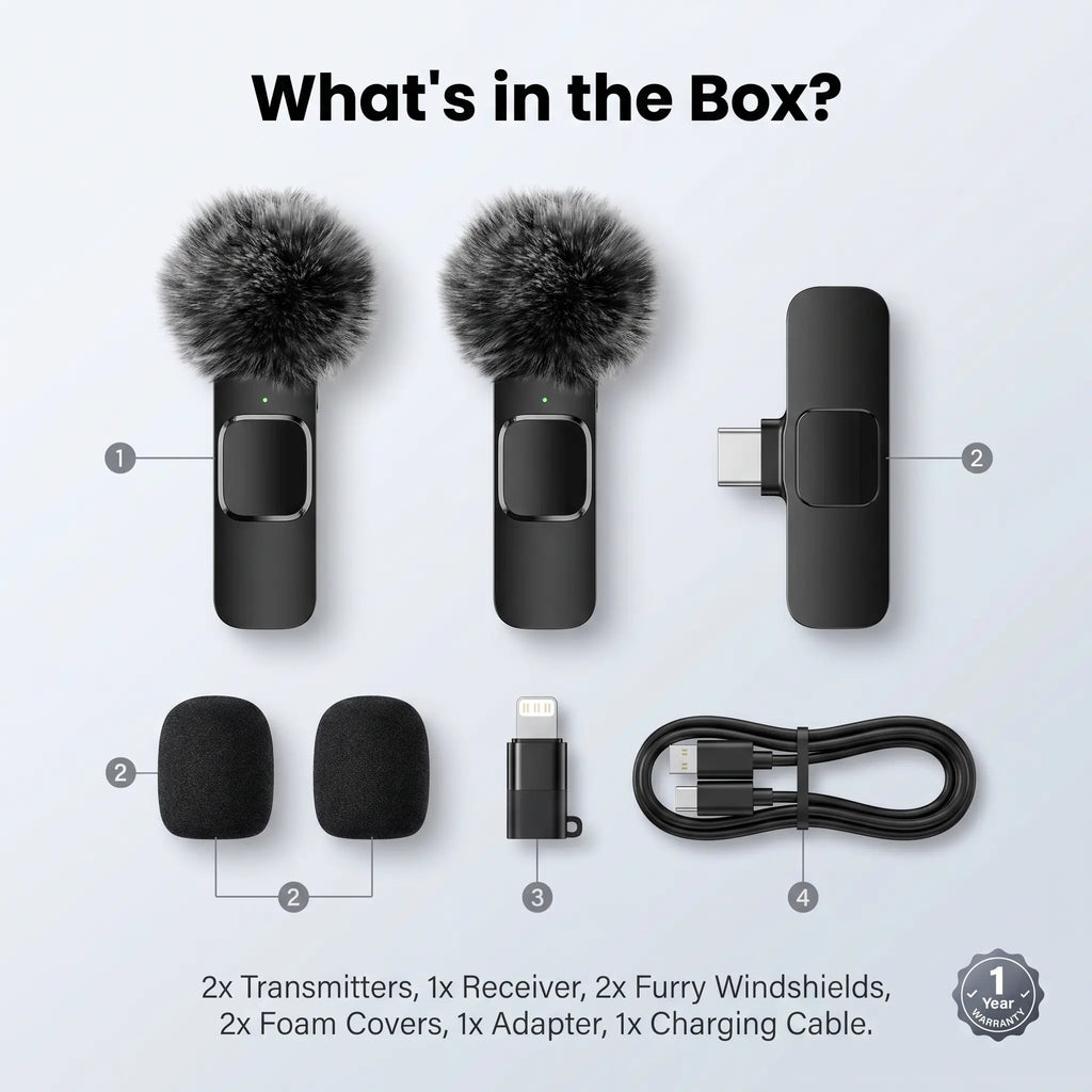 HITOZON Wireless Lavalier Microphone with Noise Reduction - Plug-And-Play Portable USB-C Lapel Mic for Iphone 15/16/17, Ipad, Android Smartphones, Camera Audio Recording - Mini Wireless Microphone Phone Accessories for Vlog, Youtube