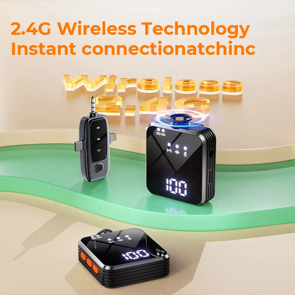 Versatile Wireless Lavalier Microphone Is Compatible with Android, Iphone, PC, and Cameras, and Can Be Used for Mobile Video Blogging, Interviews, and Live Streaming.