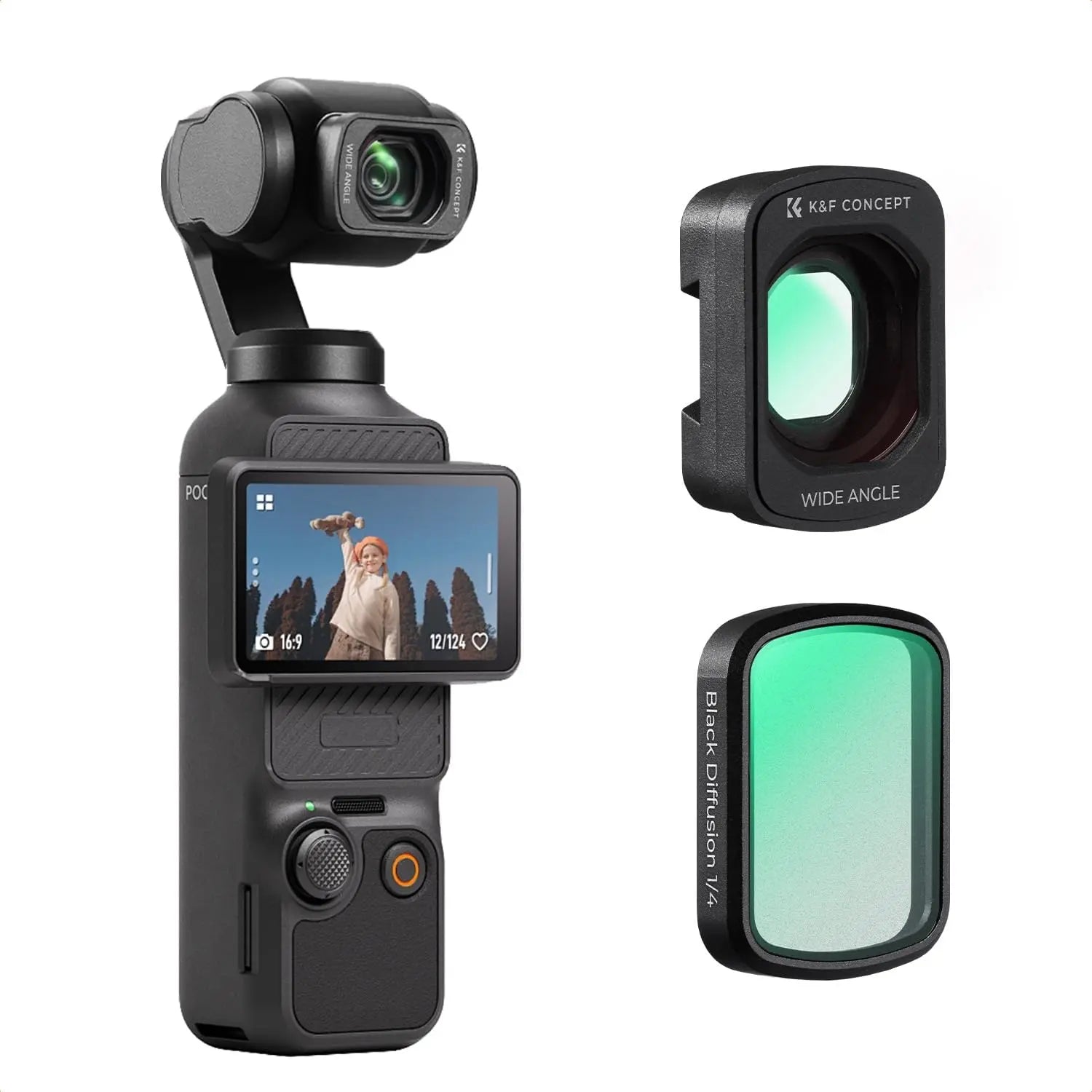 【Dealsforyoudays】K&F CONCEPT Magnetic Wide Angle Lens & 1/4 Black Diffusion Filter Set for DJI Osmo Pocket, Camera Accessories, 2-Pack, Magnetic Attach, Multi-Coated Optical Glass