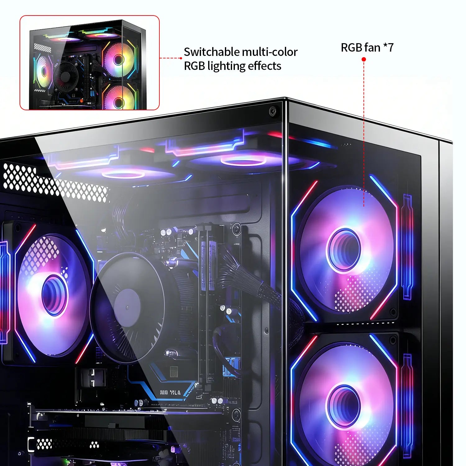 Suevery Prebuilt Gaming PC Desktop Tower - Intel I7-4790, 16GB DDR3 RAM, 256GB SSD, 7 RGB Fans, Wifi 6, HDMI/VGA Ports,