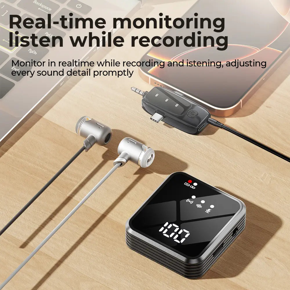Versatile Wireless Lavalier Microphone Is Compatible with Android, Iphone, PC, and Cameras, and Can Be Used for Mobile Video Blogging, Interviews, and Live Streaming.