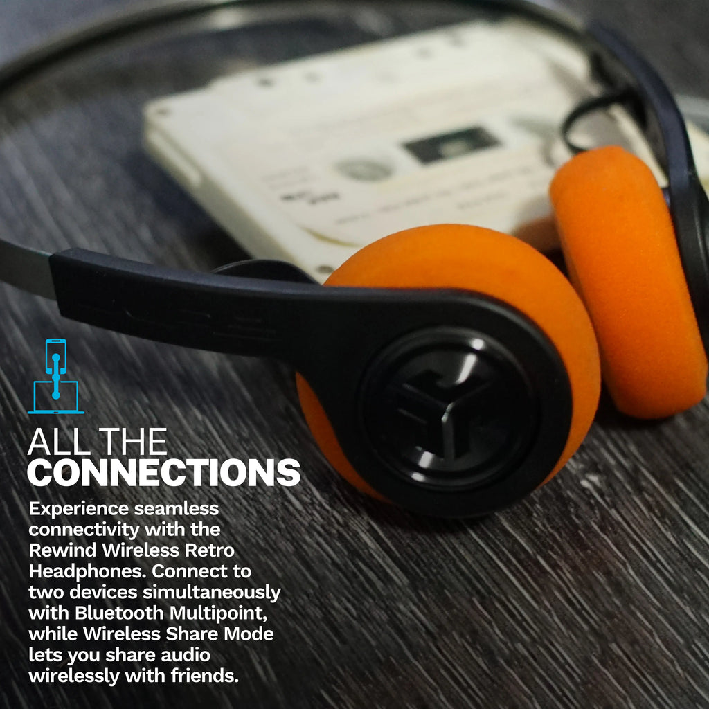 Jlab Rewind2 Wireless Retro 80S+90S Bluetooth Headphones with 20+ Hours Playtime Custom Sound Music Controls Microphone Rechargeable Lightweight Design - Electronic