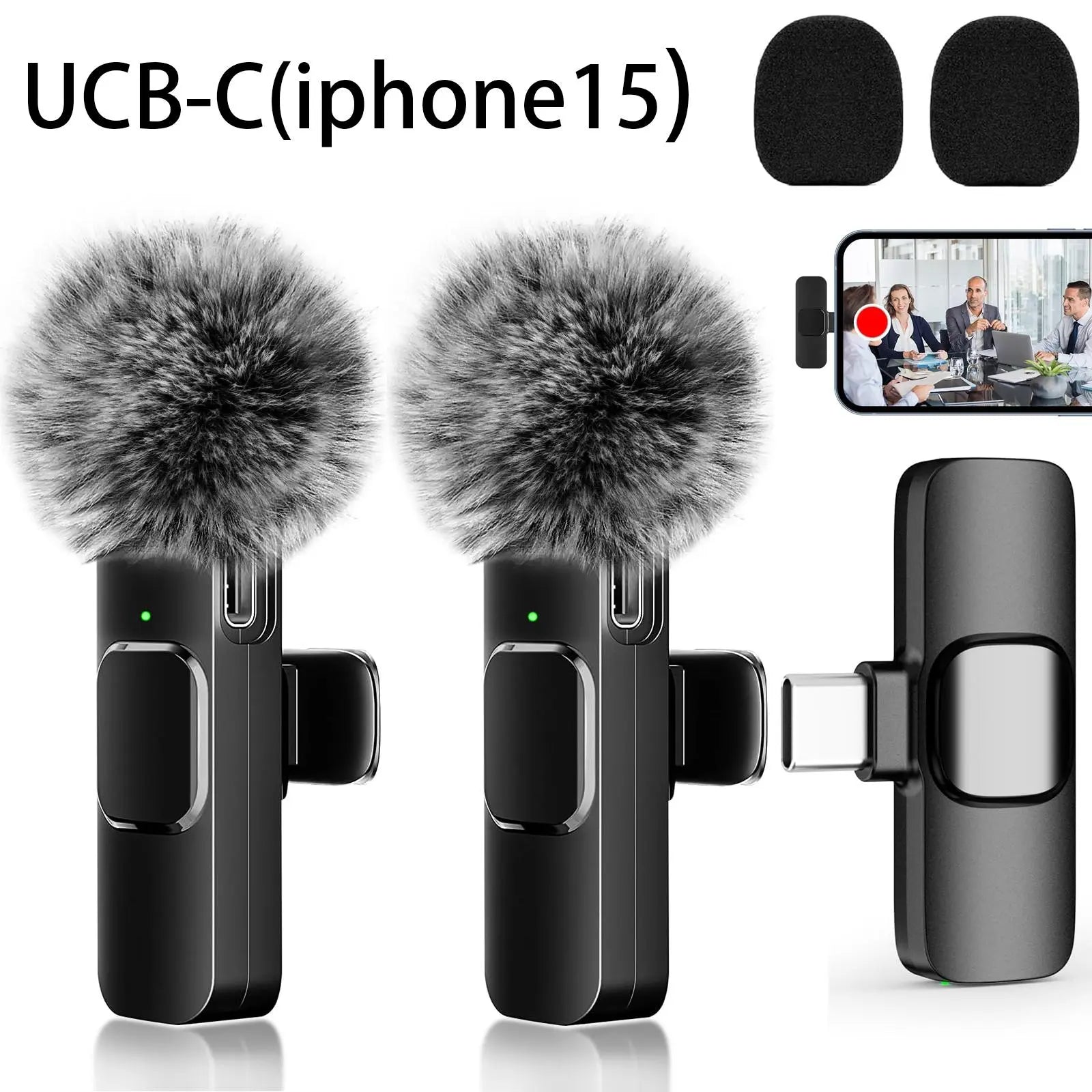 Upgraded Professional Mini Wireless Lavalier Microphone,Noise Reduction Clip on Mic for Iphone 15, Ios and Android Devices , 2 Pack Cordless Omnidirectional Condenser Recording Mic for Interview, Video, Podcast, Youtube