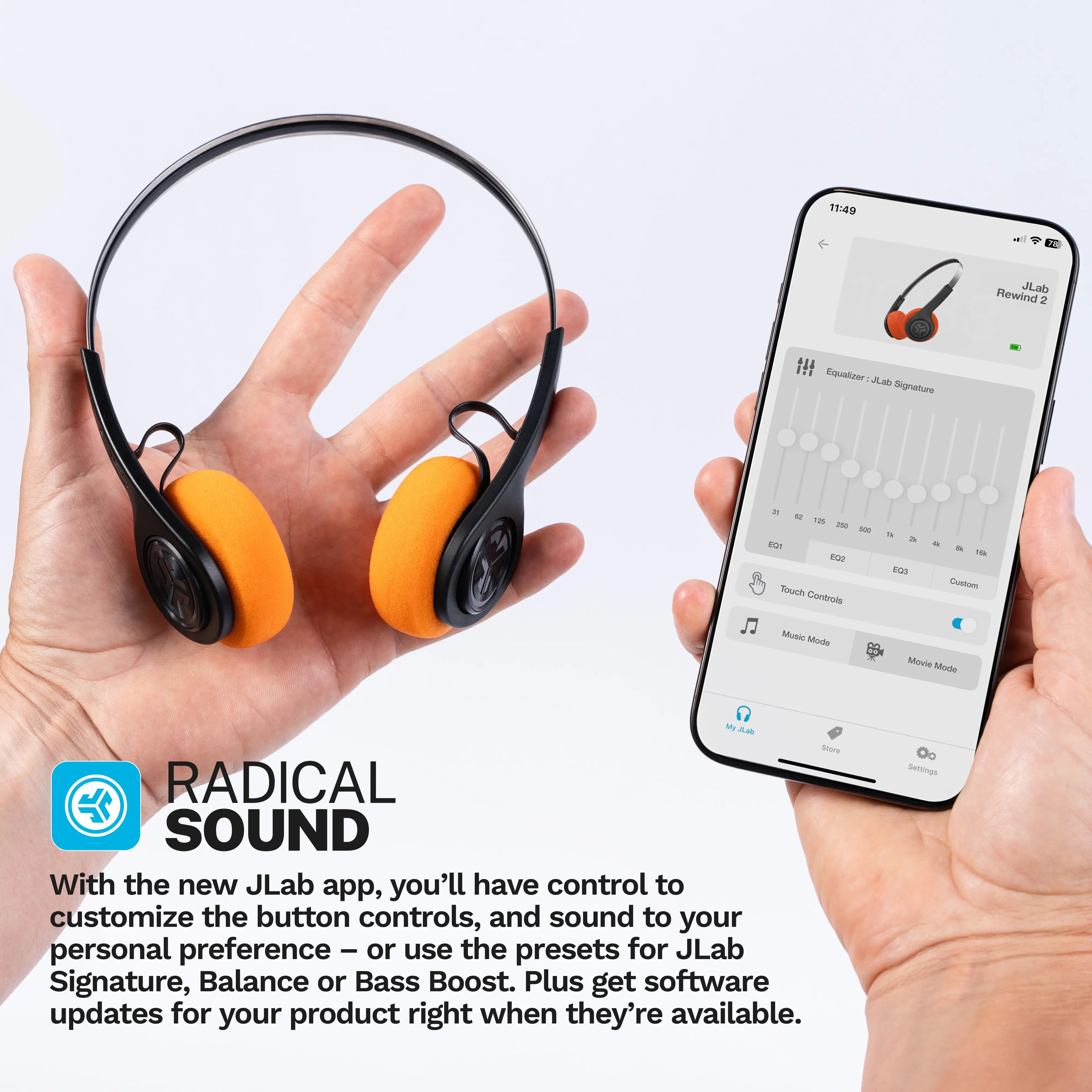Jlab Rewind2 Wireless Retro 80S+90S Bluetooth Headphones with 20+ Hours Playtime Custom Sound Music Controls Microphone Rechargeable Lightweight Design - Electronic