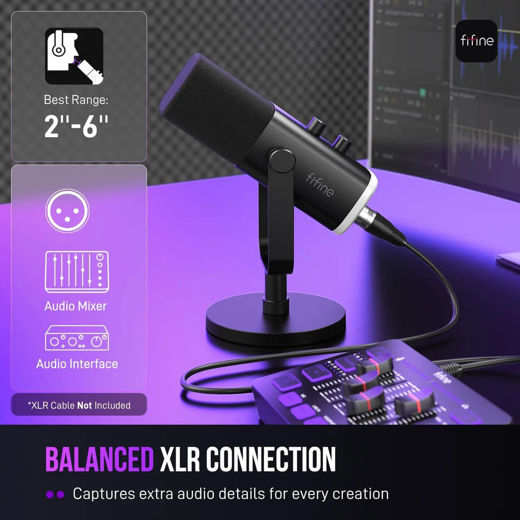 Fifine AM8 XLR/USB Gaming Microphone for Podcast Recording, Dynamic RGB Mic with Quick Mute, Headphone Jack, Gain Knob, Volume Control, Desktop Mic for PC Gamer, XLR Mic for Audio Interface Mixer, for USB-C Smartphone