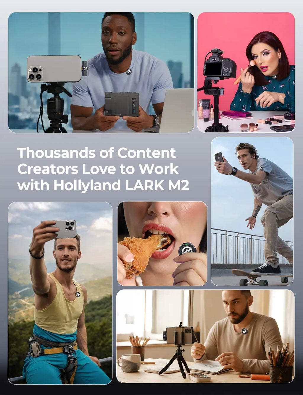 Hollyland Lark M2 Wireless Microphone for Smartphone, Camera, Computer, 48Khz/24-Bit High Fidelity Stereo Audio, 300M Range, Noise Cancelling, 40H Use, Recording, Charging (Black, Camera RX + USB-C RX)