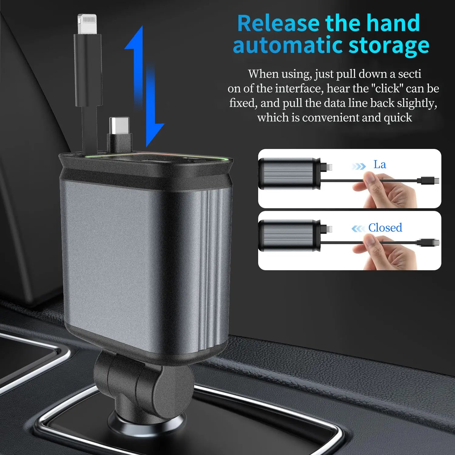 WHATOOK 4-In-1 USB Car Charger - Fastcharging, Dual Ports, Retractable Lightning Connector, Starlight Roof Light, Portable Adapter for Travelers, Daily Users, Iphone, Android, Ipad, Switch (Auto Car Interior Accessory), Portable Phone Charger, Phone Charg