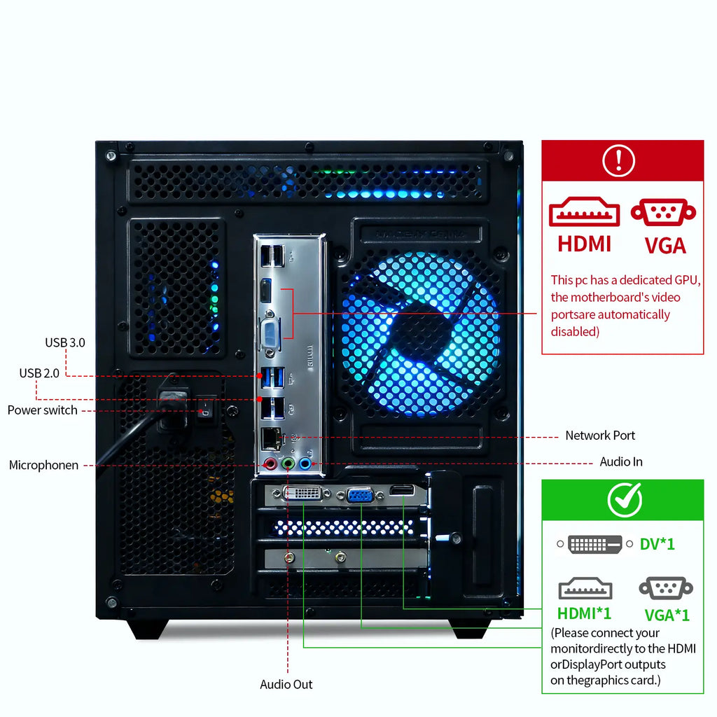 Suevery Prebuilt Gaming PC Desktop Tower - Intel I7-4790, 16GB DDR3 RAM, 256GB SSD, 7 RGB Fans, Wifi 6, HDMI/VGA Ports,