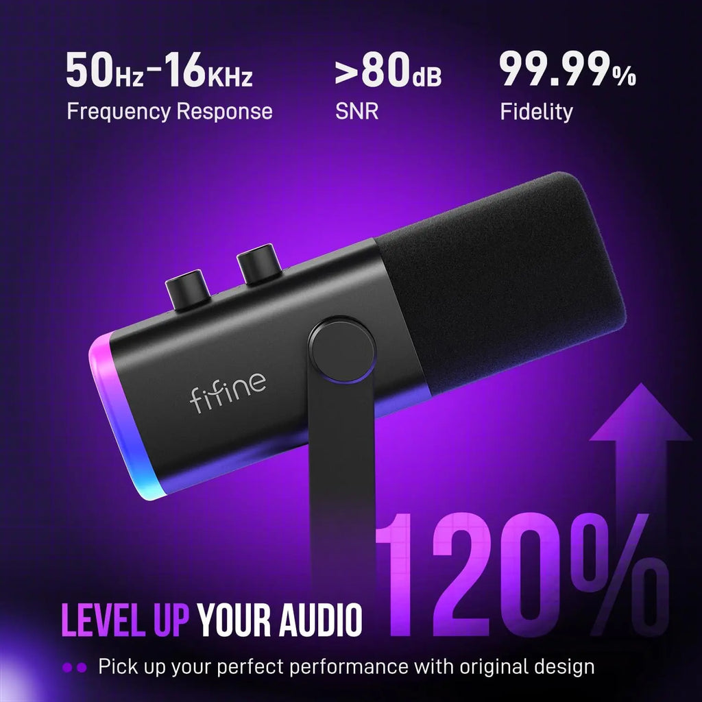 Fifine AM8 XLR/USB Gaming Microphone for Podcast Recording, Dynamic RGB Mic with Quick Mute, Headphone Jack, Gain Knob, Volume Control, Desktop Mic for PC Gamer, XLR Mic for Audio Interface Mixer, for USB-C Smartphone