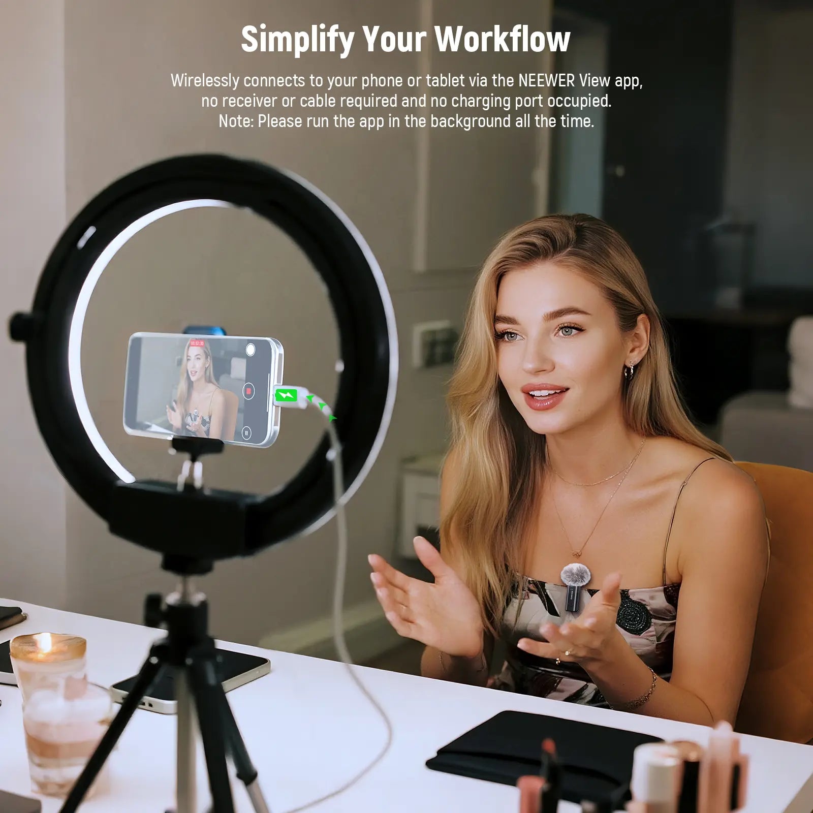 NEEWER Wireless Lavalier Microphone Bluetooth App Control, Compatible with Iphone Android 8Hrs Battery Vocal Enhancement Noise Cancellation Volume Adjustment Low Cut for Streaming Vlogging, KM23/KM23B/KM23C