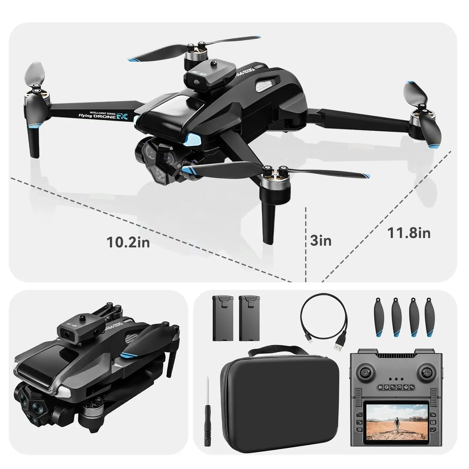 Drone with 4.3″ Foldable HD Screen Controller, 1080P HD Camera Drone for Beginners with Obstacle Avoidance, Optical Flow,Brushless Motor, 40-Min Flight Time, Easy to Fly