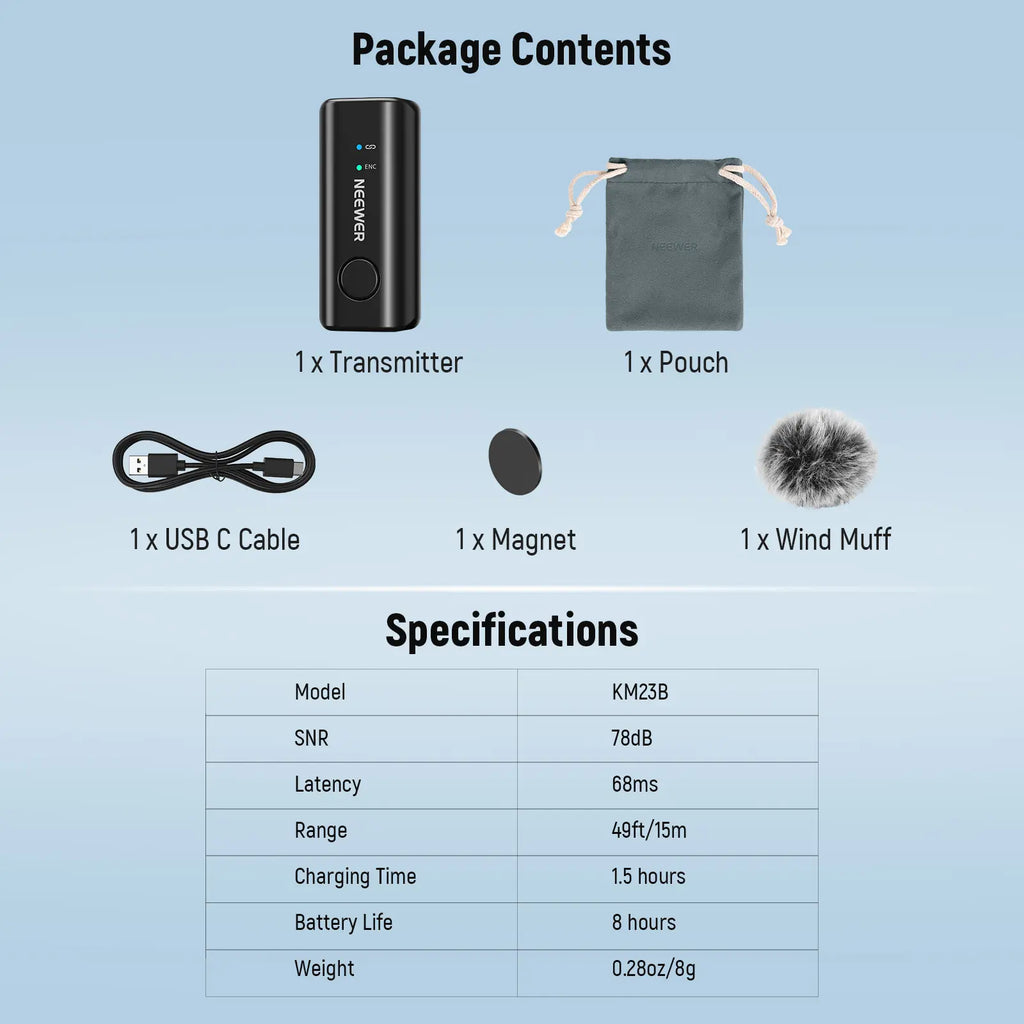 NEEWER Wireless Lavalier Microphone Bluetooth App Control, Compatible with Iphone Android 8Hrs Battery Vocal Enhancement Noise Cancellation Volume Adjustment Low Cut for Streaming Vlogging, KM23/KM23B/KM23C