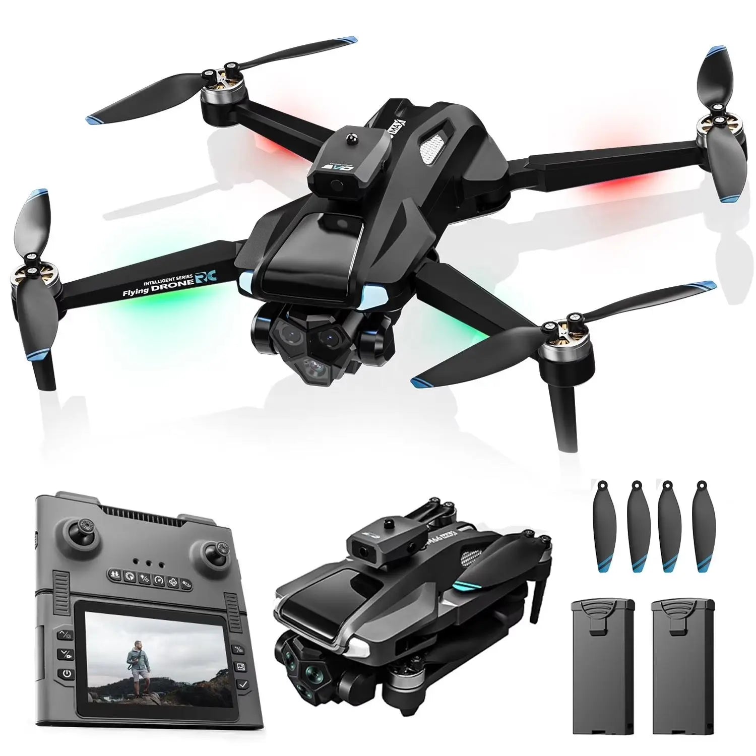 Drone with 4.3″ Foldable HD Screen Controller, 1080P HD Camera Drone for Beginners with Obstacle Avoidance, Optical Flow,Brushless Motor, 40-Min Flight Time, Easy to Fly