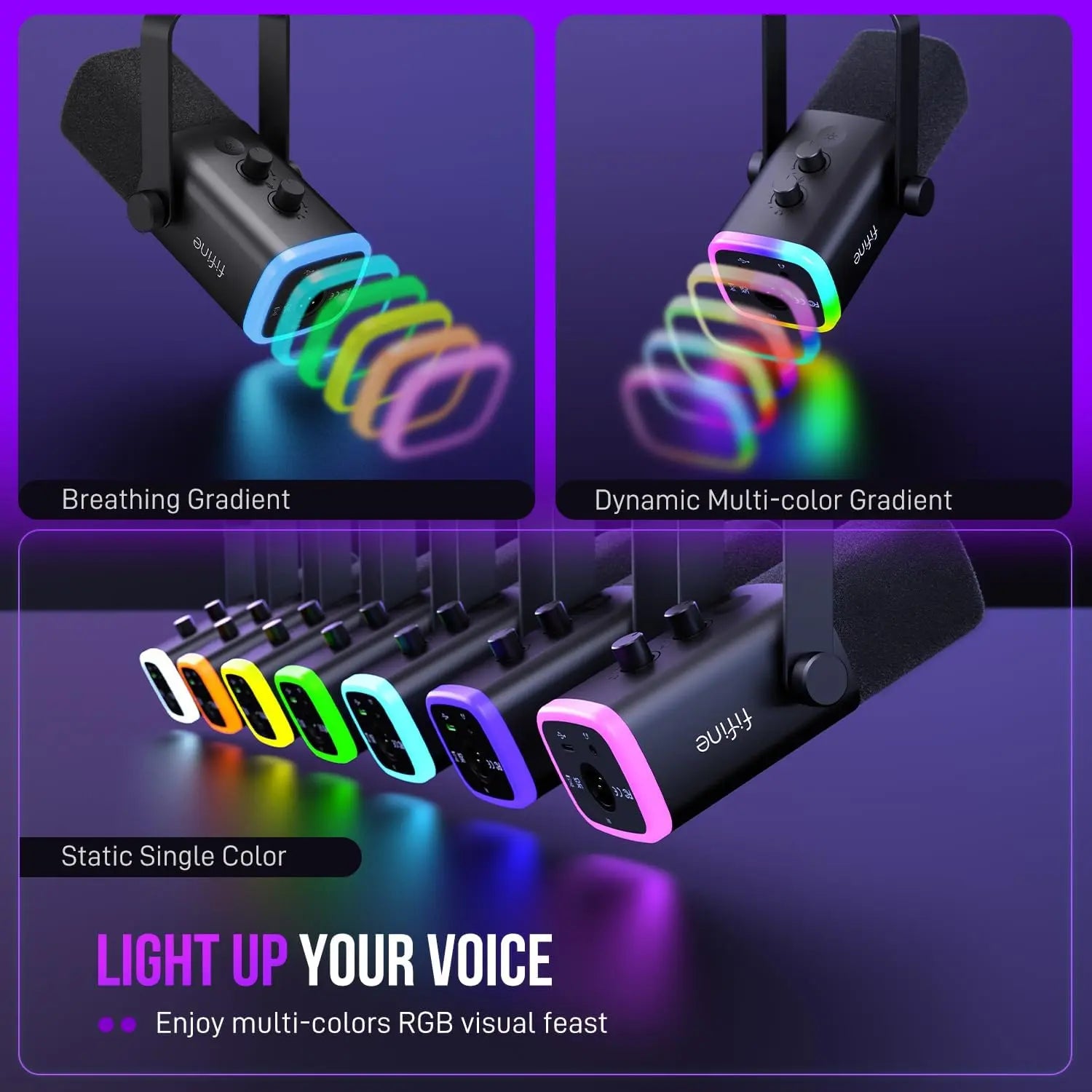 Fifine AM8 XLR/USB Gaming Microphone for Podcast Recording, Dynamic RGB Mic with Quick Mute, Headphone Jack, Gain Knob, Volume Control, Desktop Mic for PC Gamer, XLR Mic for Audio Interface Mixer, for USB-C Smartphone