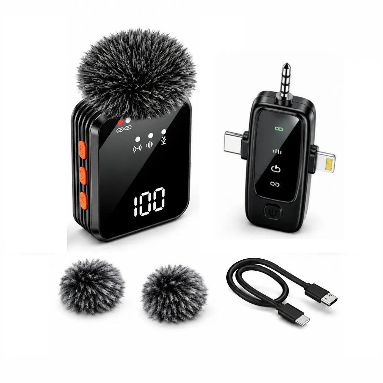 Versatile Wireless Lavalier Microphone Is Compatible with Android, Iphone, PC, and Cameras, and Can Be Used for Mobile Video Blogging, Interviews, and Live Streaming.