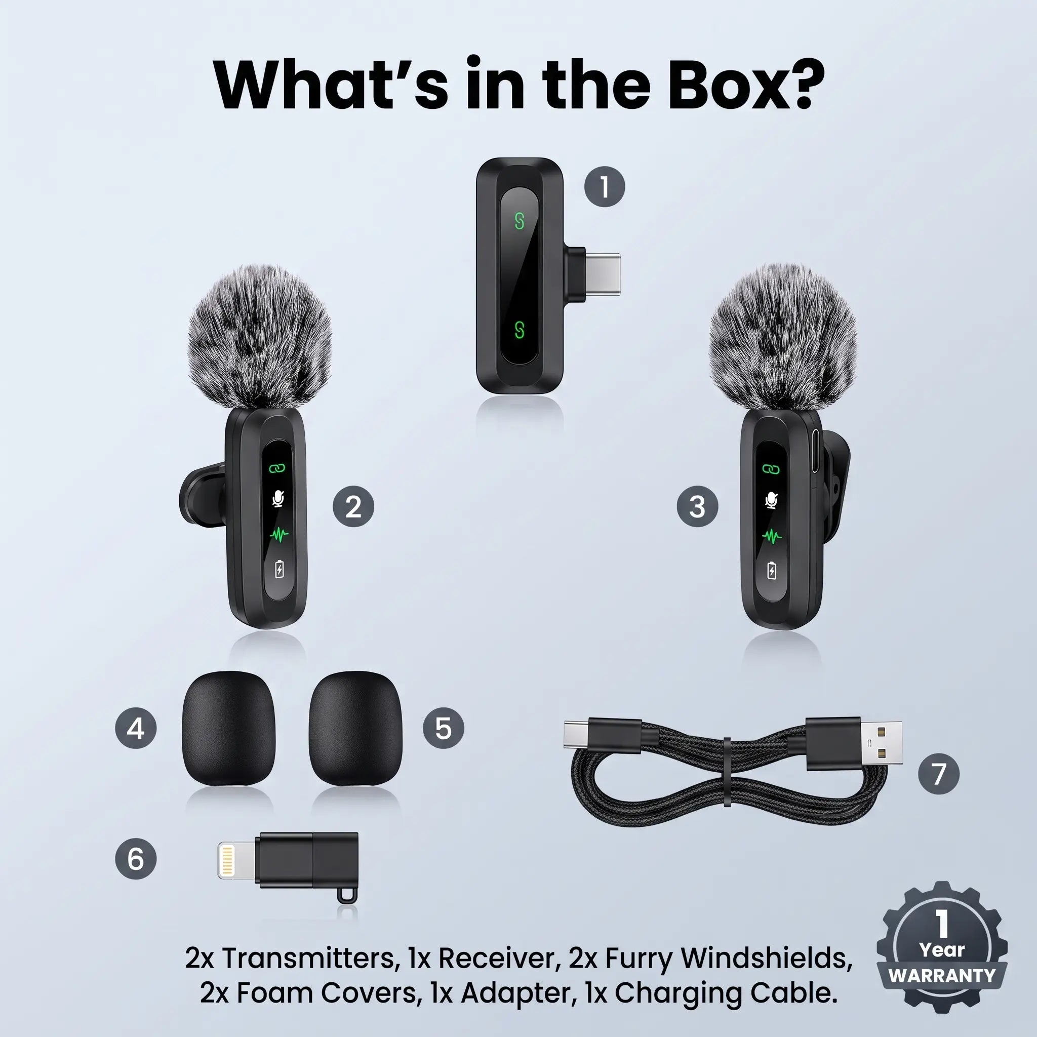 HITOZON Professional Wireless Lavalier Microphone - Rechargeable Lapel Mic with Lightning, Built-In Li-Ion Battery, Multi-Device Compatibility, Manufacturer Warranty for Iphone, Android, Cameras, Plug-And-Play Omnidirectional Condenser for Video Recording