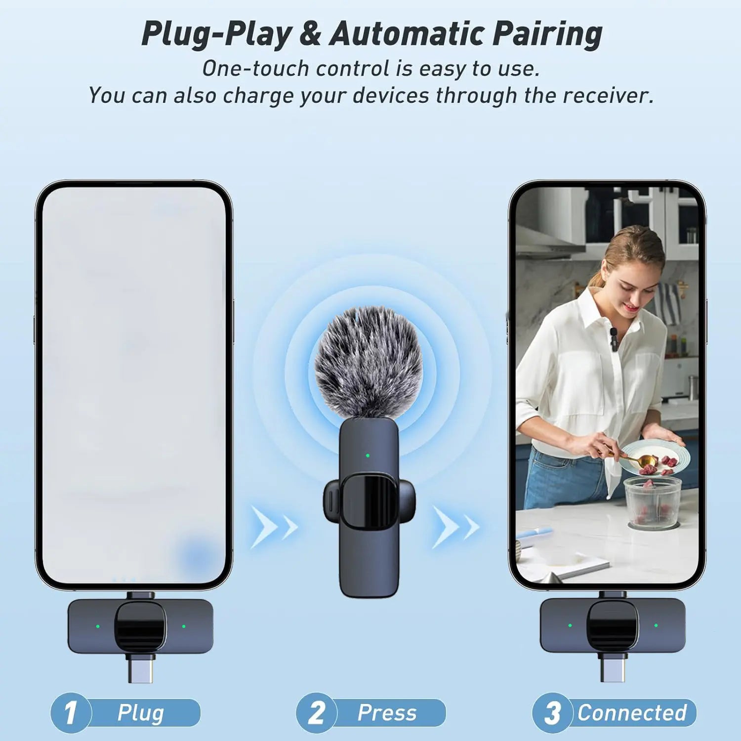 HITOZON 2.4G Wireless Lavalier Microphone for Mobile Phones - Android USB Type-C Plug-And-Play Lapel Mic, Omnidirectional Condenser for Video Recording, Podcasts, Vlogging Equipment with Reliable Audio,Summerwins