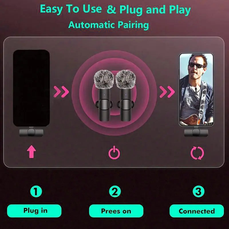 2-In-1 Wireless Mini Mic for Smartphone - Clear Stereo Audio Noise Reduction Vlogging Tool