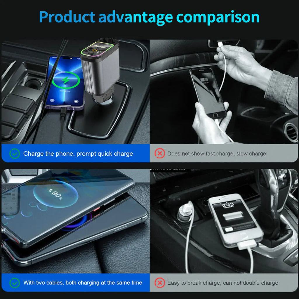WHATOOK 4-In-1 USB Car Charger - Fastcharging, Dual Ports, Retractable Lightning Connector, Starlight Roof Light, Portable Adapter for Travelers, Daily Users, Iphone, Android, Ipad, Switch (Auto Car Interior Accessory), Portable Phone Charger, Phone Charg