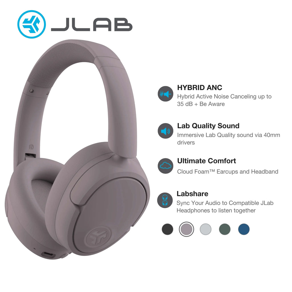 Jlab Jbuds Lux ANC Wireless Bluetooth Noise Cancelling Headphones with Mics, Adjustable Over-Ear Design, Custom EQ, Be Aware Safety Mode, Foldable, Wired Charging Cable, Compatible with Iphone/Android Devices (Tools and Gadgets, Mens Gifts)